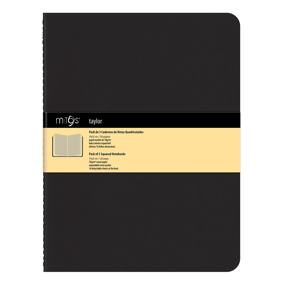 MITOS® TAYLOR-Pack3 Cadernos Notas Quadr.(19x25cm)120pag